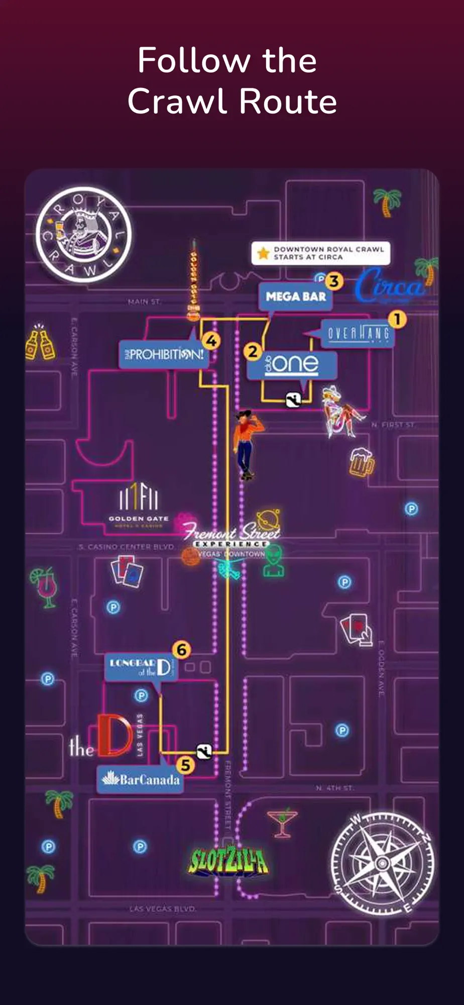 Royal Crawl app, check in
